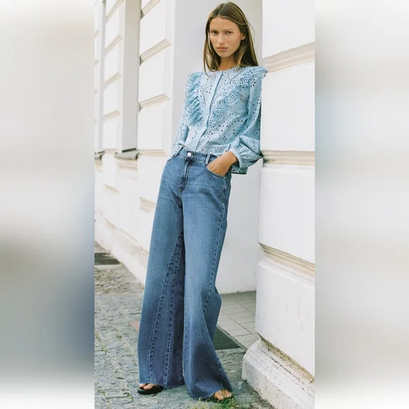 Zara PERFORATED EMBROIDERY SHIRT(S) - Picture 2 of 8